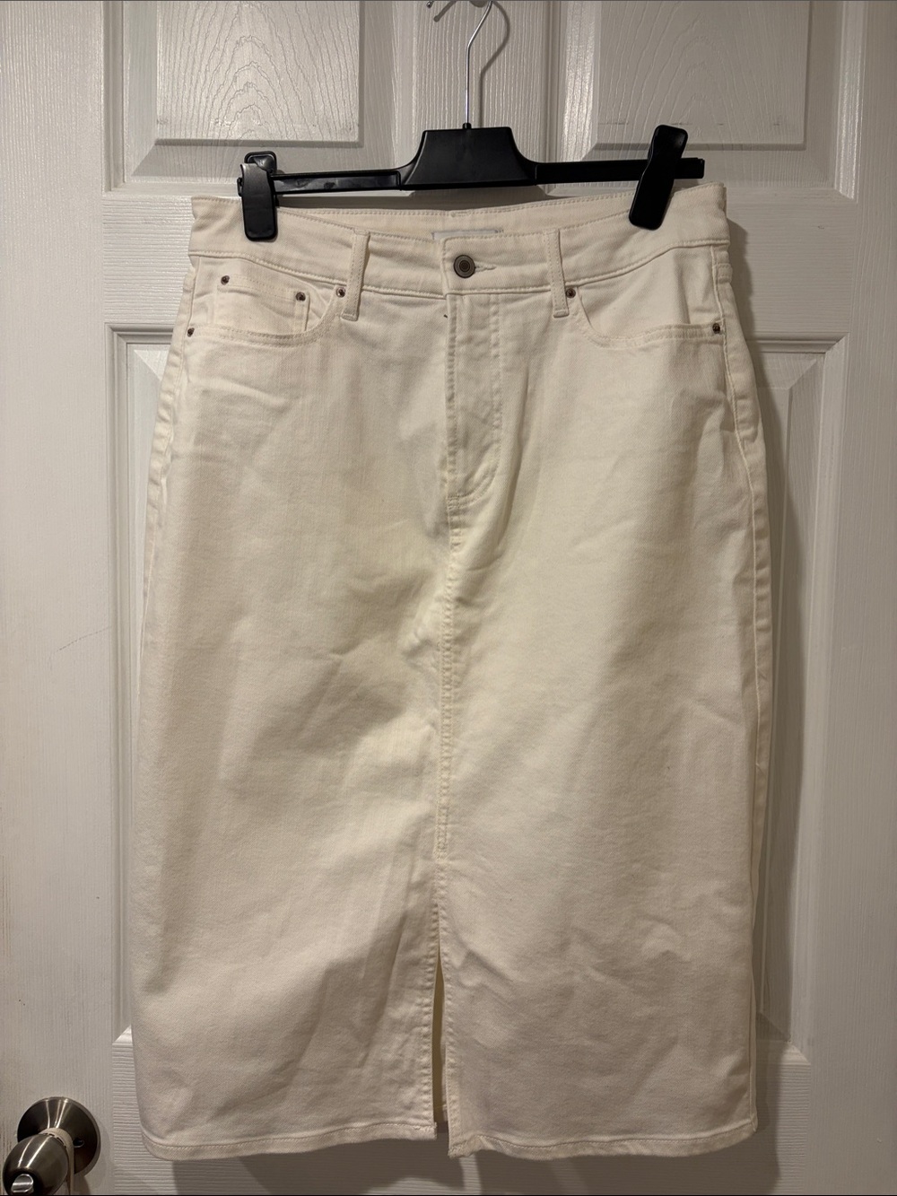 Women's Cream Denim Pencil Skirt
